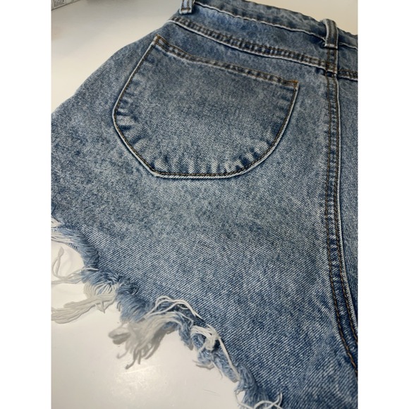 Princess Polly Cut Off Jean Shorts Womens 8 Blue Denim Cotton High Waist Raw Hem - Picture 6 of 7